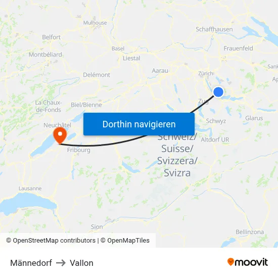 Männedorf to Vallon map