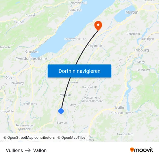 Vulliens to Vallon map