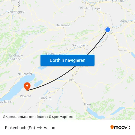 Rickenbach (So) to Vallon map