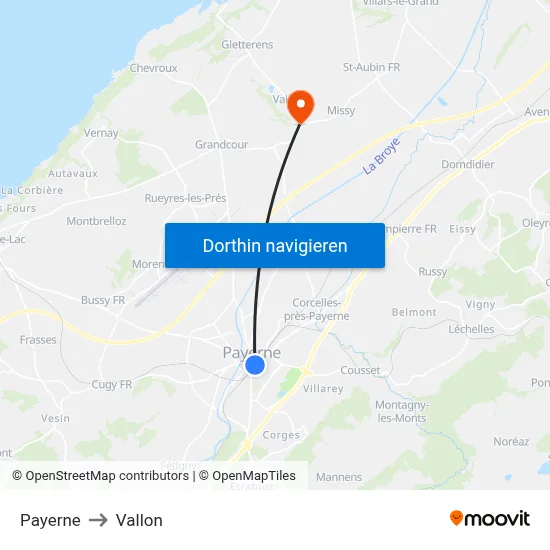 Payerne to Vallon map