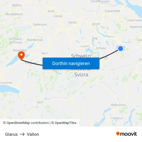 Glarus to Vallon map
