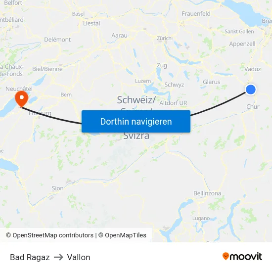 Bad Ragaz to Vallon map