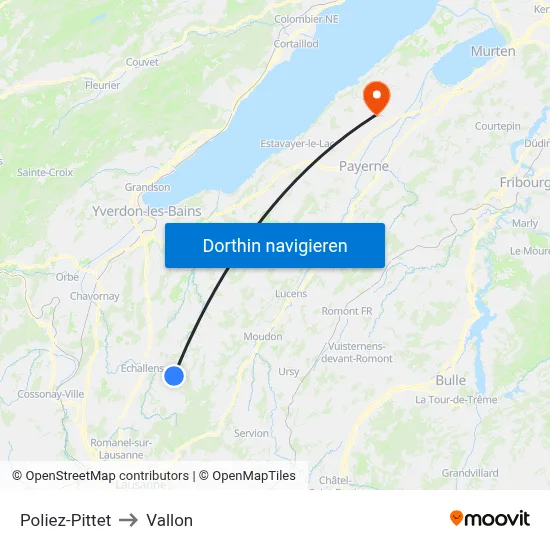 Poliez-Pittet to Vallon map