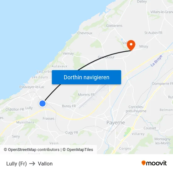 Lully (Fr) to Vallon map