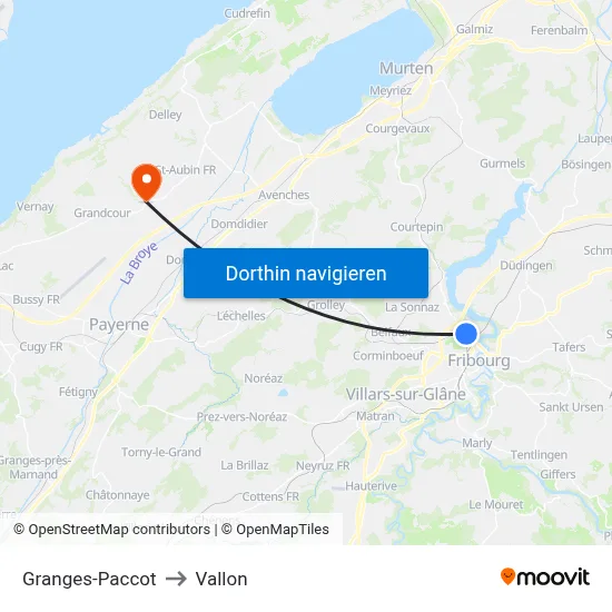 Granges-Paccot to Vallon map