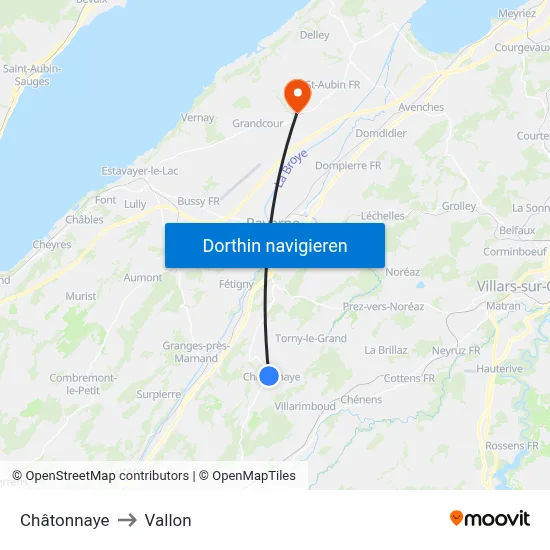 Châtonnaye to Vallon map