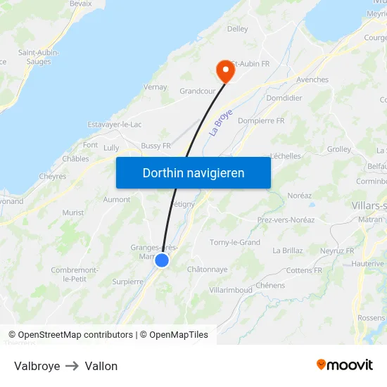 Valbroye to Vallon map