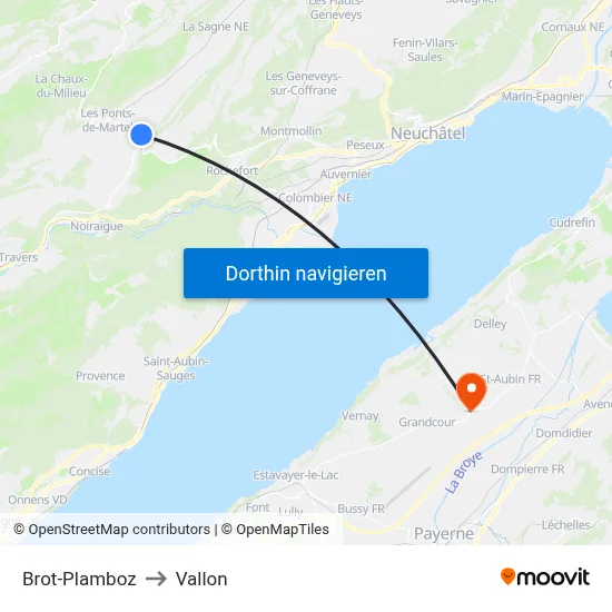 Brot-Plamboz to Vallon map