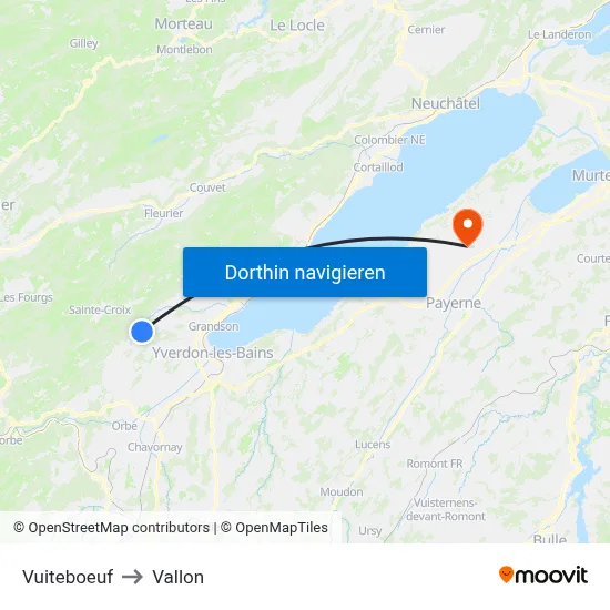 Vuiteboeuf to Vallon map