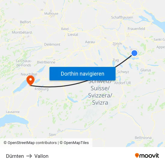 Dürnten to Vallon map