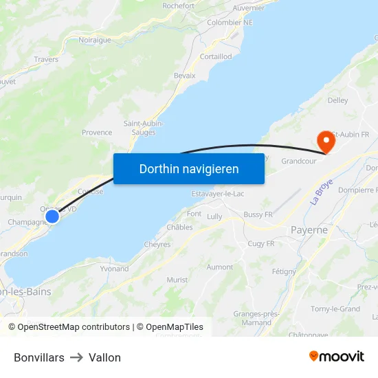 Bonvillars to Vallon map