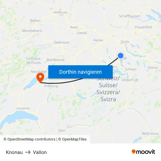 Knonau to Vallon map