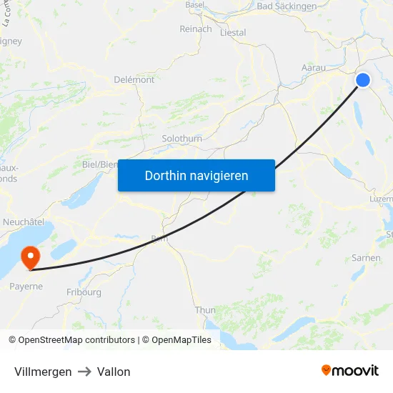 Villmergen to Vallon map
