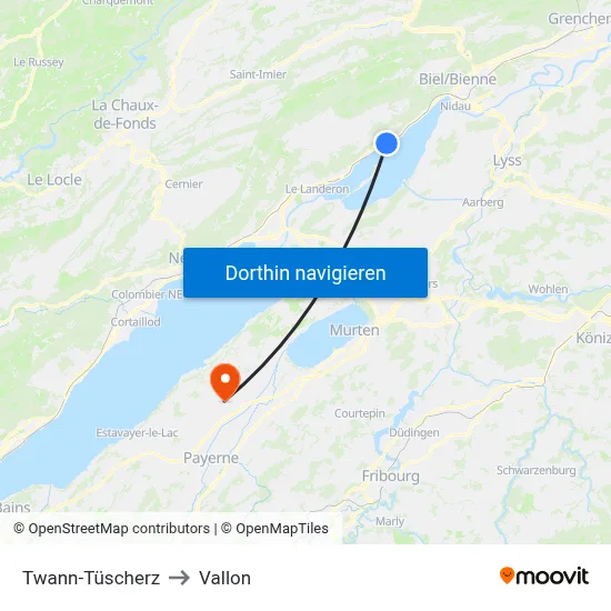 Twann-Tüscherz to Vallon map