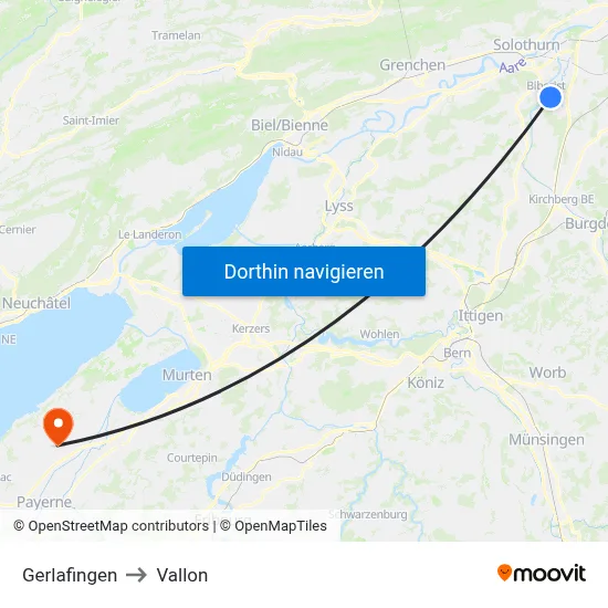 Gerlafingen to Vallon map