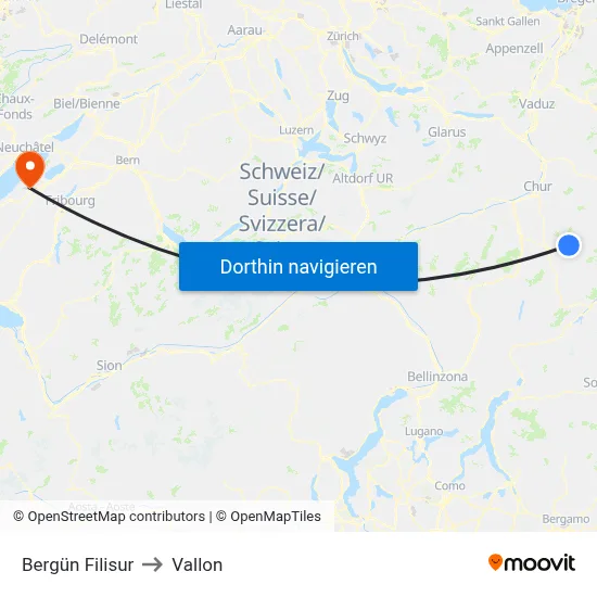 Bergün Filisur to Vallon map