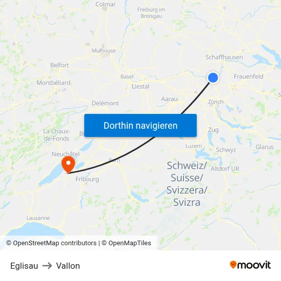 Eglisau to Vallon map