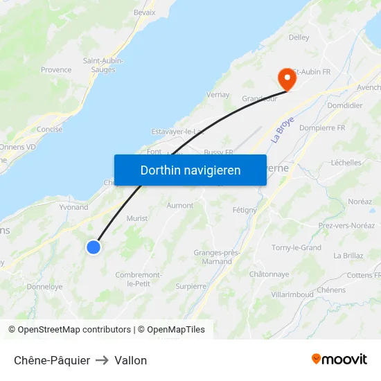 Chêne-Pâquier to Vallon map
