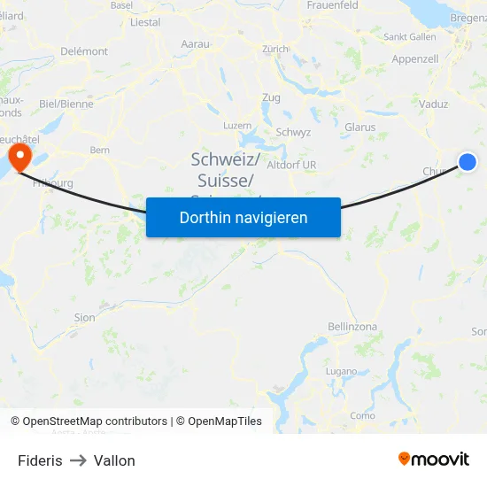 Fideris to Vallon map