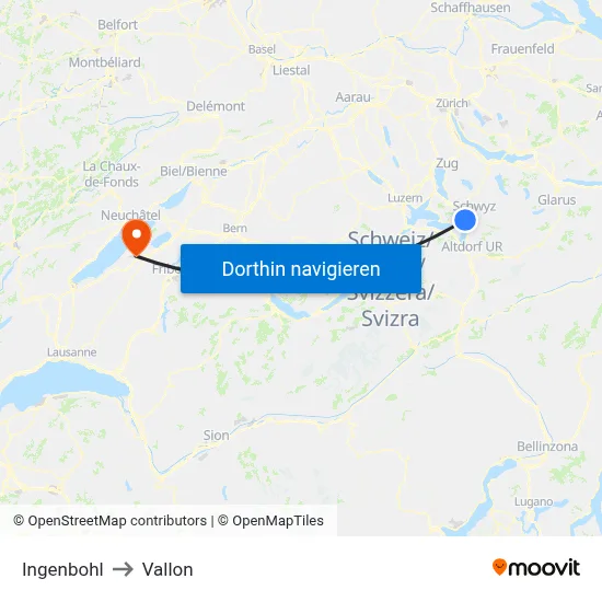 Ingenbohl to Vallon map
