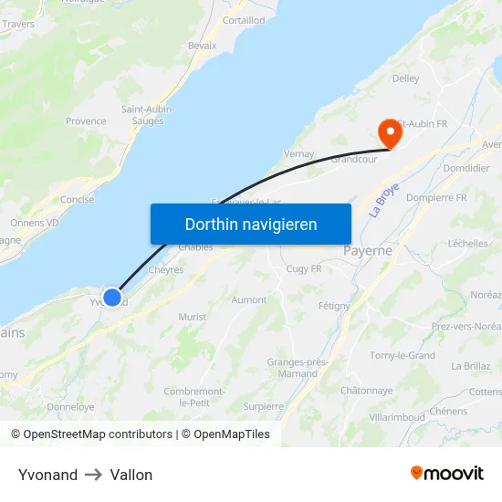 Yvonand to Vallon map