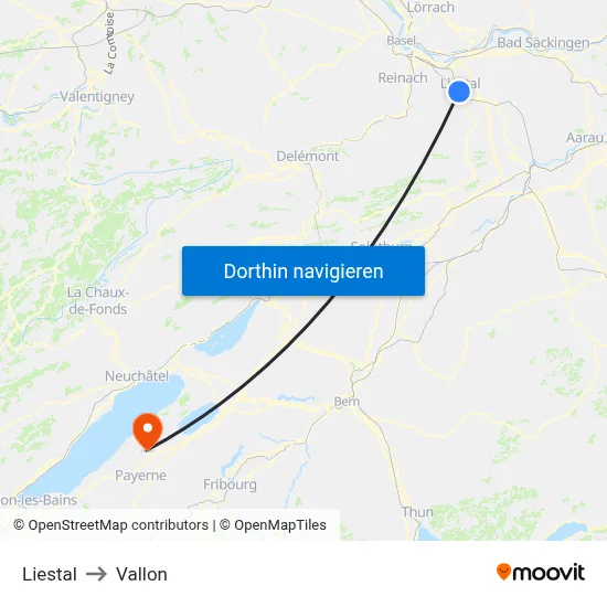 Liestal to Vallon map