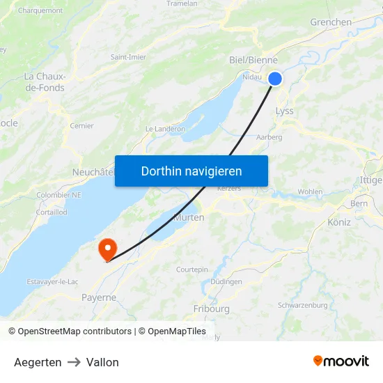 Aegerten to Vallon map