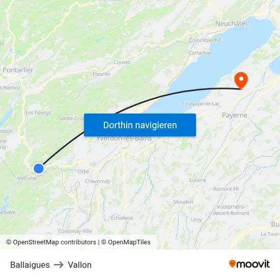 Ballaigues to Vallon map