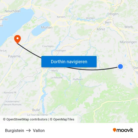 Burgistein to Vallon map