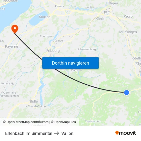 Erlenbach Im Simmental to Vallon map