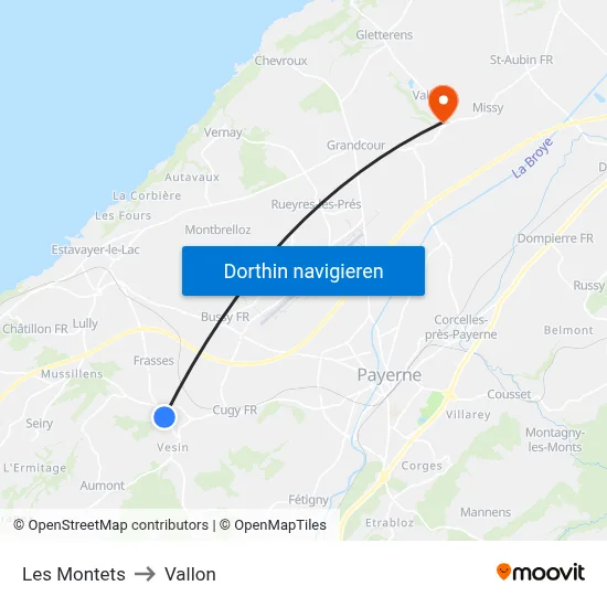 Les Montets to Vallon map