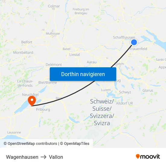 Wagenhausen to Vallon map