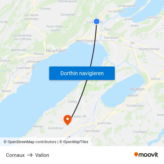 Cornaux to Vallon map