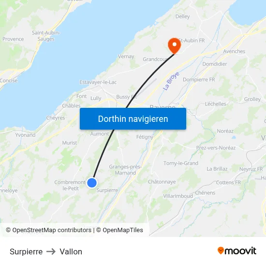 Surpierre to Vallon map