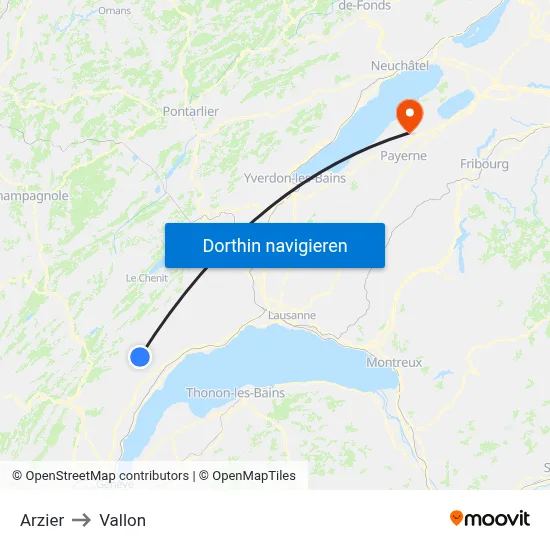 Arzier to Vallon map