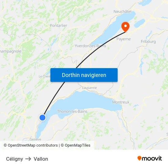 Céligny to Vallon map