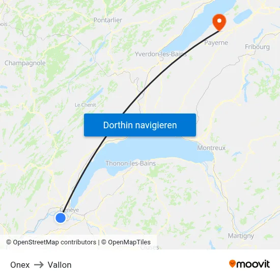 Onex to Vallon map