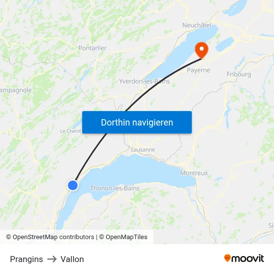 Prangins to Vallon map
