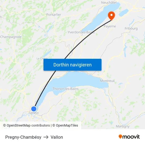 Pregny-Chambésy to Vallon map