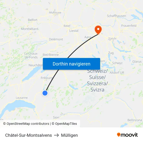 Châtel-Sur-Montsalvens to Mülligen map