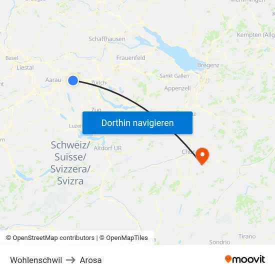 Wohlenschwil to Arosa map