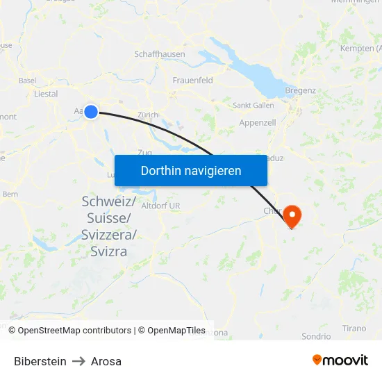 Biberstein to Arosa map
