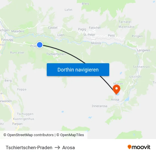 Tschiertschen-Praden to Arosa map
