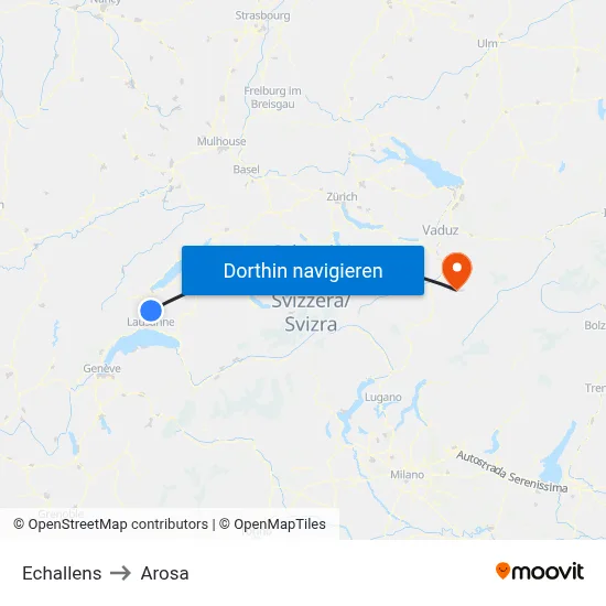 Echallens to Arosa map