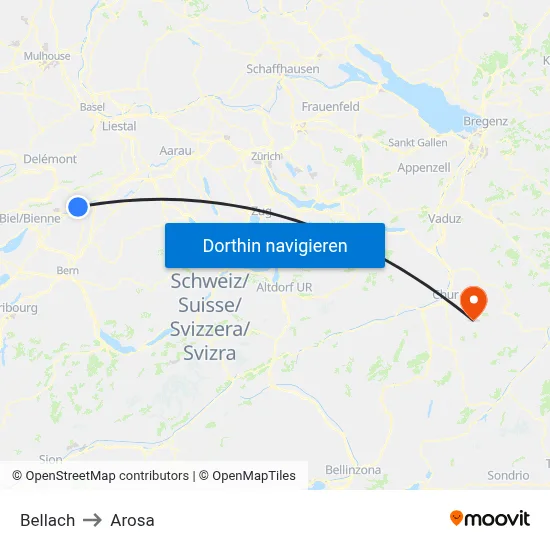 Bellach to Arosa map