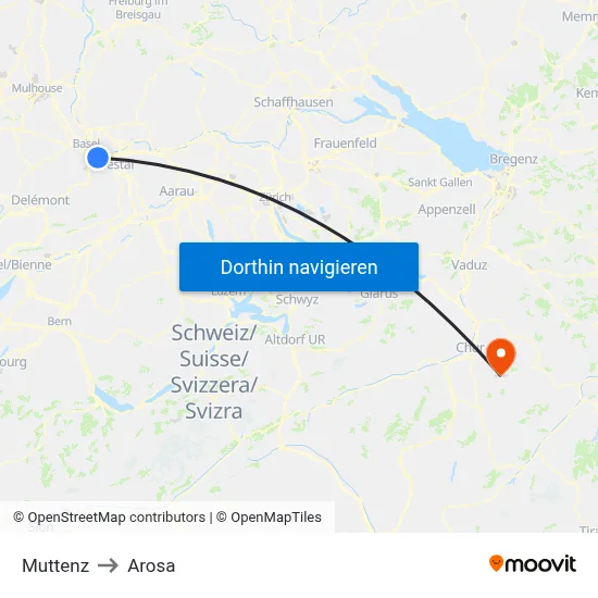 Muttenz to Arosa map