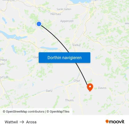 Wattwil to Arosa map