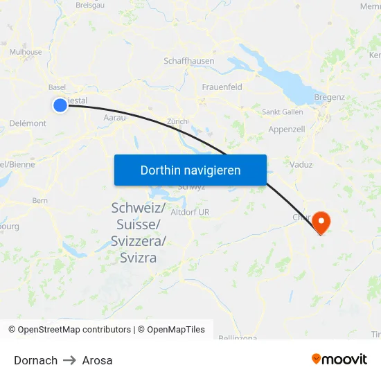 Dornach to Arosa map