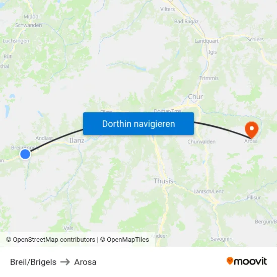 Breil/Brigels to Arosa map