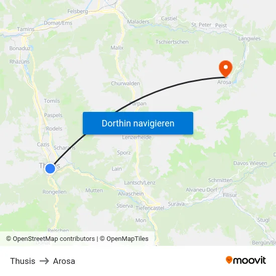 Thusis to Arosa map